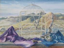 Surreal New Mexico Landscape with Birdcage by John Liggett Meigs