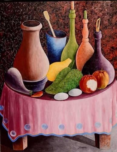 Still Life with Eggplant & Bottles by Jacques Enguerrand Gourgue