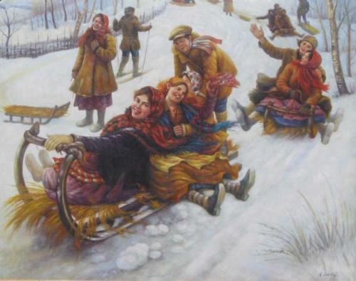 Russian Village - Winter Fun by Anatoly Sokoloff
