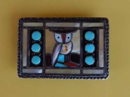 Native American Sterling Belt Buckle with Owl Design by Pitkin Natewa
