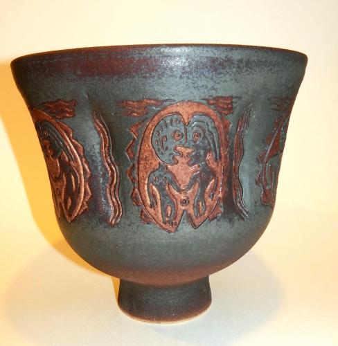 Footed Flared Studio Bowl with Figures by Edwin And Mary Scheier
