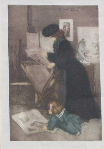 La Mere et l'Enfant dans une Galerie d'Estampes by Manuel Robbe