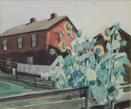 Farmhouse and Sunflowers by Stevan Dohanos