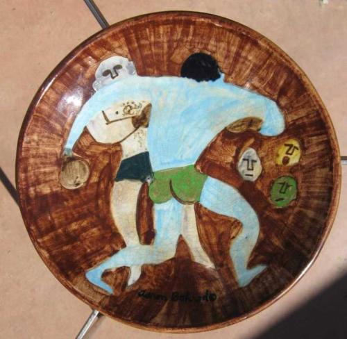 Bohrod Ceramic Plate - Boxers by Aaron Bohrod