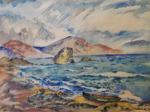 Burliuk Watercolor - Seascape by David Burliuk